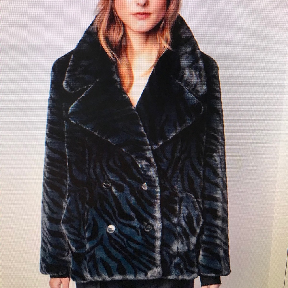 FAUX FUR COAT - Navy Dark Blue Wild Zebra - Zadig & Voltaire Jacket